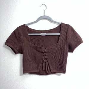 Brown lace up crop top